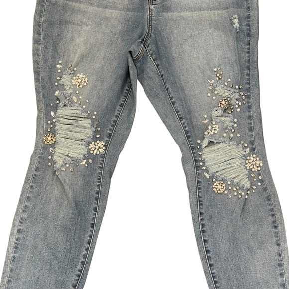 Fashion To Figure Plus 16 Jeans Distressed Rhinestone High Rise Skinny Stretchy - Picture 5 of 13